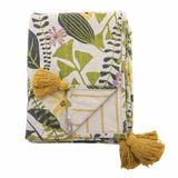 Bloomingville Plaid gerecycled katoen 160x130cm Camelie - Groene print