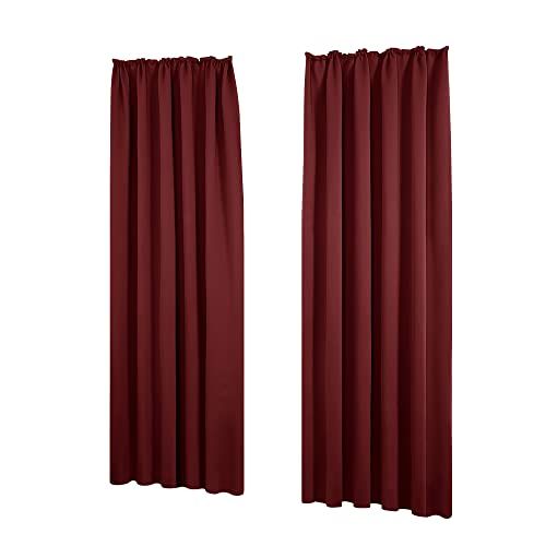 Deconovo Set van 2 thermische gordijnen, ondoorzichtig, geluidsbescherming, 260 x 140 cm, rood