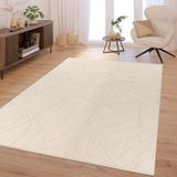 TT Home Woonkamer tapijt slaapkamer hoogpolig zacht wasbaar effen 3D look modern 160 x 220 cm Rond beige