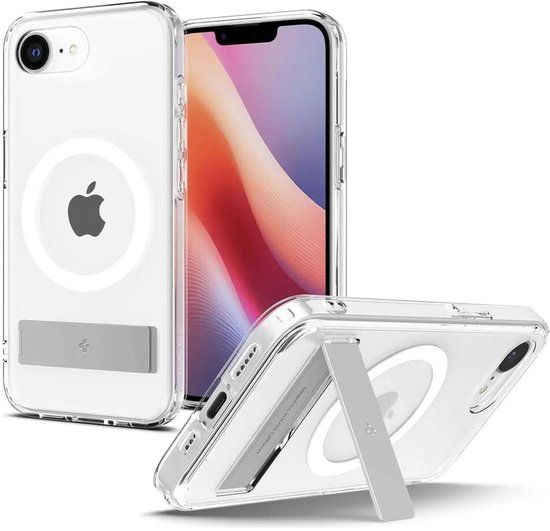 Spigen Ultra Hybrid S MagFit - Hoesje Geschikt voor Apple iPhone 16e - Compatibel met MagSafe - Back Cover met Air Cushion - Uitklapbare Standaard - Transparant Wit