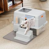 BAKAJI XXL kattenbak met roestvrijstalen basis, 35 liter en zandbestendige ladder, transparante deur met vergrendeling, schep met bak, vuilmat 60 x 40 x 39 cm