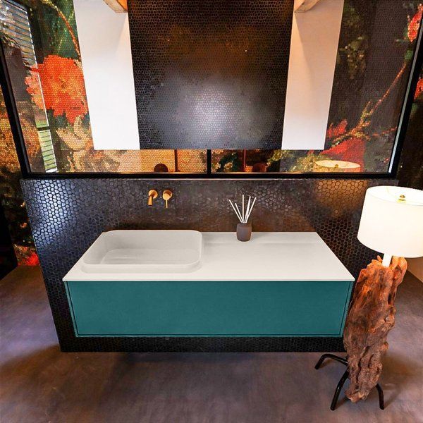 Mondiaz ERIN 120cm badmeubelset onderkast Smag met 1 lade Wastafel RIDGE links Linen ERIN12692