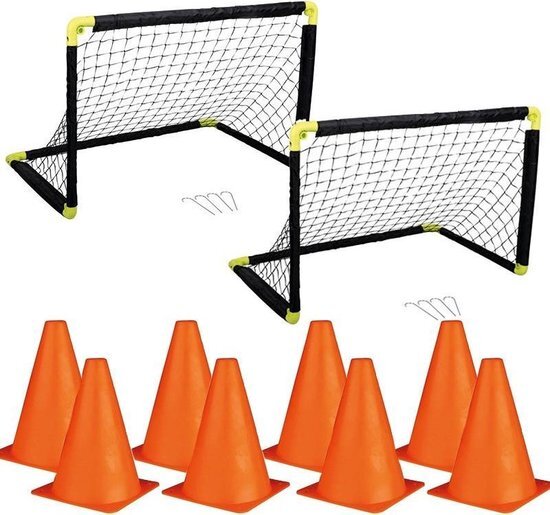 - set van 2 voetbal goals 55 x 44 x 44 cm incl 8 pilonnen - voetbaldoel