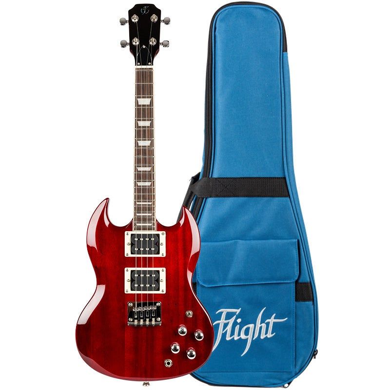 Flight Rock Series Pioneer Cherry Red Electric Solidbody Tenor Ukulele with Gigbag