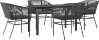 vidaXL 5-delige tuinset met kussens, zwart, polyrotan, glas