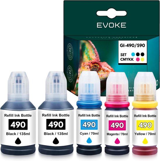 Evoke Set van 5 inktcartridges voor Canon printer GI490 XL