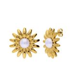 Lucardi Dames Stainless steel oorknoppen met parel voor dames - Oorbellen - Staal - Goudkleurig