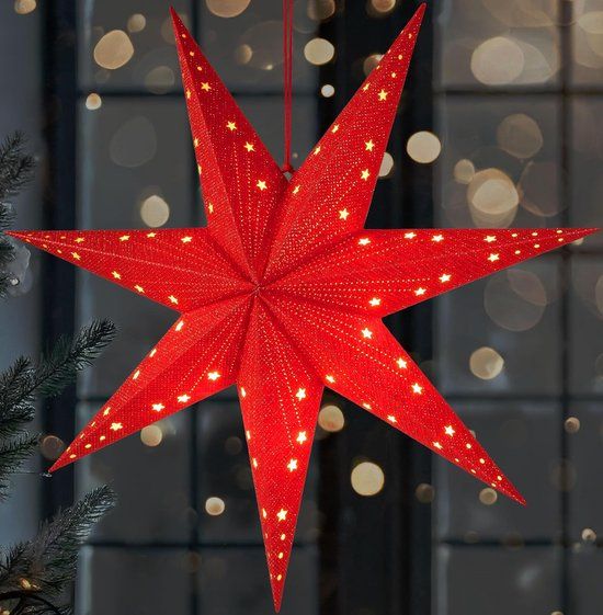 BRUBAKER 3D Kerstster om op te Hangen - LED Papieren Ster met Timer - 60 cm