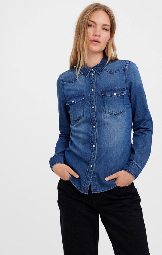 Vero Moda VMMARIA LS DNM SLIM SHIRT - Medium Blue Blue - XS (34)