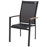 Doppler Stapelstoel Expert – tuinstoel aluminium – stapelbaar – weerbestendig – ergonomisch gevormd voor meer zitcomfort (houtlook antraciet/zwart)