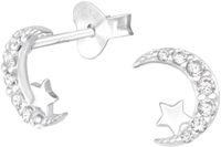X Jewellery Diademita GmbH 925 Zilveren Oorknopjes Maan en Ster met Zirkonia – Dames Oorbellen