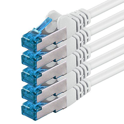 1aTTack.de 1,5 m - CAT6a - Netwerkkabel wit - 5 stuks CAT 6 A patchkabel 10000 Mbit/s SFTP PIMF 500 MHz compatibel met CAT5 CAT6 CAT7 DSL Internet Switch Router