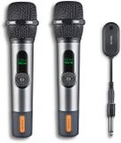 NGS Singer Star Duo - 2 stuks 2,4 GHz dynamische draadloze microfoons, 30 uur batterijduur, volumeregeling en echocontrole, batterijindicator, 3,5 mm en 6,3 mm jackstekker, karaoke en evenementen