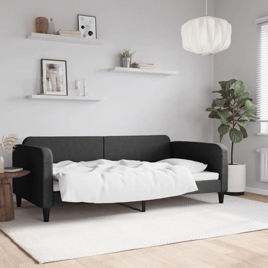 vidaXL Slaapbank Stof Zwart 100x200 cm