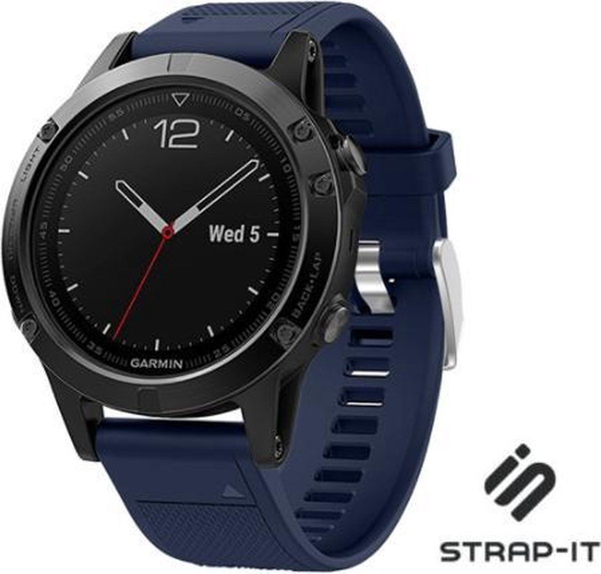 Strap-it Garmin Fenix 5 / 6 siliconen bandje - donkerblauw