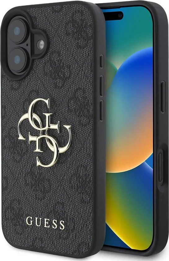 Guess Metal Logo hoesje geschikt voor Apple iPhone 16 - Grijs