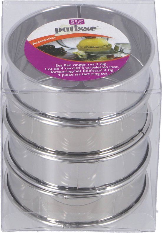 Patisse Flanringen Set - 4 stuks - 8 cm - RVS - Zilver