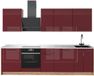 Vicco Complete keukeneenheid Fame-Line, Bordeauxrood hoogglans/Goudkleurig Eiken, 280 cm, WB Marmer