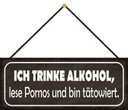 Schatzmix Metalen bord met opschrift "Alcohol Porno" getatoeëerd, 27 x 10 cm, wanddecoratie met koord, metalen bord, meerkleurig