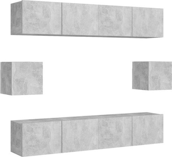 vidaXL 6-delige Tv-meubelset bewerkt hout betongrijs