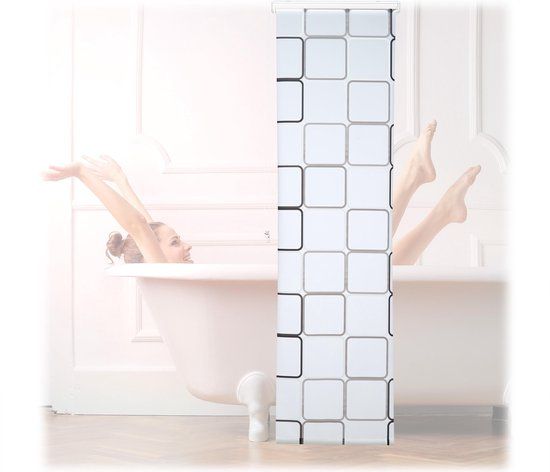 Douchegordijn square - 60 x 240 cm - waterafstotend - retro rolgordijn - wit/grijs