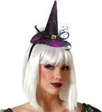 Atosa Halloween heksenhoed - mini hoedje op diadeem - zwart/paars