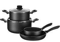 MÄSER 931737 serie Izar, kookpannenset met antiaanbaklaag, geschikt voor inductie, bevat 2 kookpannen met deksel, 1 braadpan, 1 braadpan, aluminium, zwart