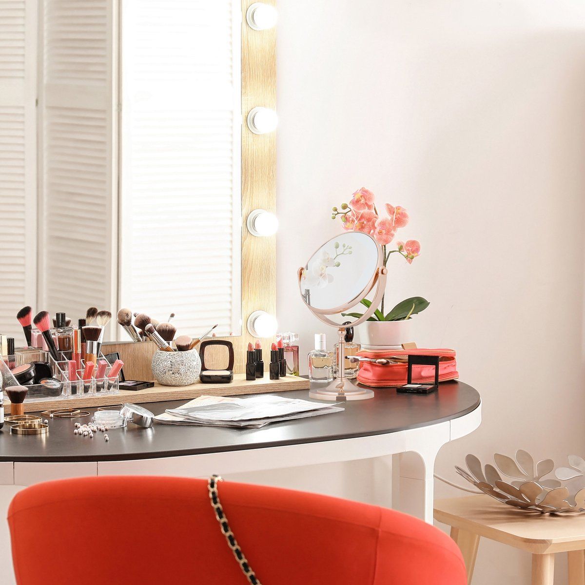 Relaxdays Make-up Spiegel - Vergrootspiegel - Scheerspiegel - Rond - Standspiegel Tafel - Koper