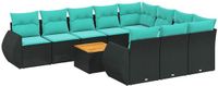 vidaXL 11-delige tuinbankset met kussens, zwart, polyrotan