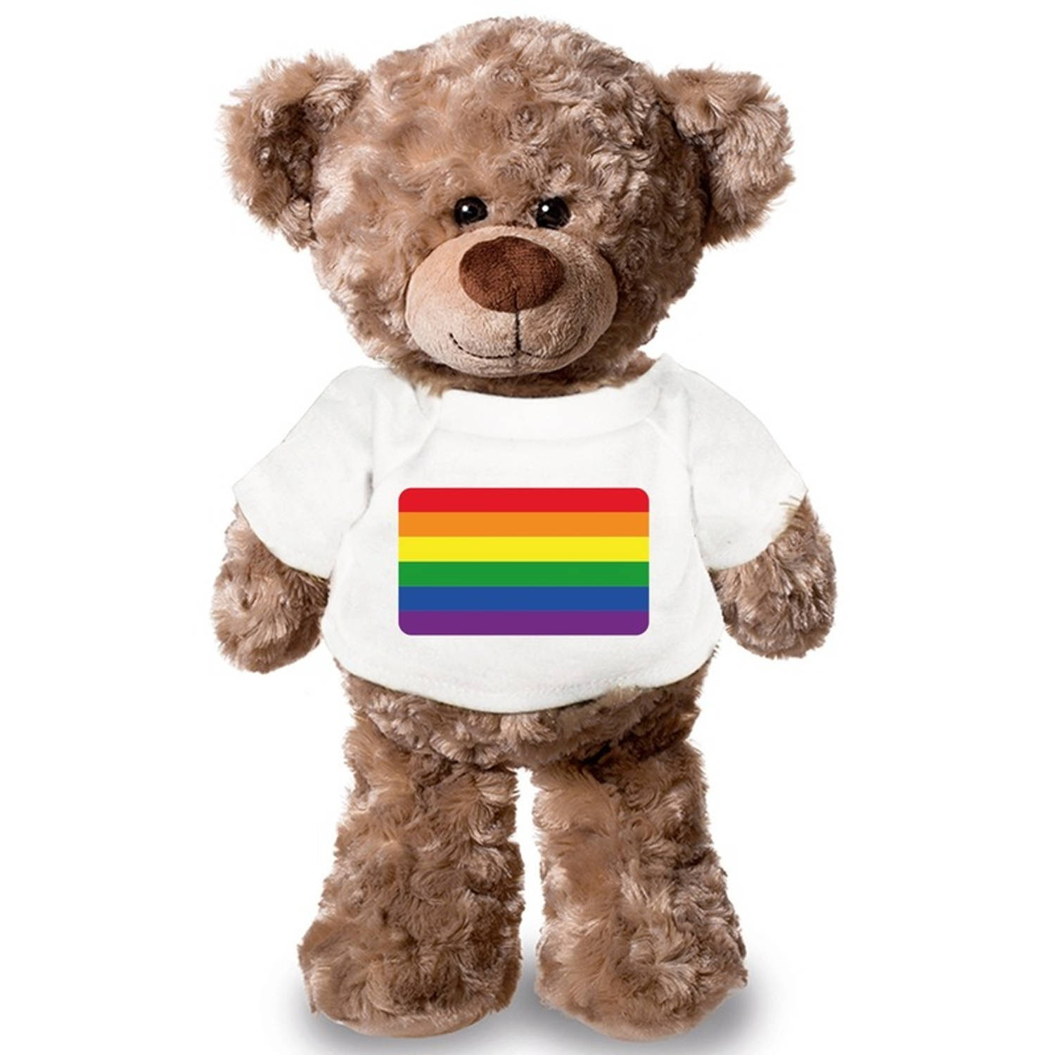 Bellatio Decorations Knuffelbeer met Gaypride regenboog vlag t-shirt 43 cm - LHBTI