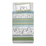 PENSIERI DELICATI Beddengoedset, 100% katoen, tas 155 x 200 cm en 1 kussensloop 52 x 82 cm, gemaakt in Italië, dekbedovertrek wasbaar op 40 °C, motief Baubaubau-groen