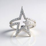 Cavill - Luxe 925 Sterling Zilver Ring met Platina - 65 Cambodja Zirkonen 1,168 Ct - Dubbele Band Stervormen - Elegante Damesring