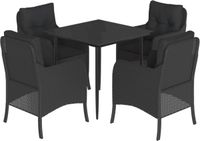 vidaXL 5-delige Tuinset met Kussens, Zwart, Polyrotan