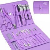 BAESS 16-Delige Pedicure Set - Teennagelknipper - Eeltverwijderaar - Manicureset - Nagelknipper - Ingegroeide Teennagel - Nageltang - (Roze)
