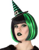 Atosa Halloween heksenhoed - mini hoedje op diadeem - zwart/groen
