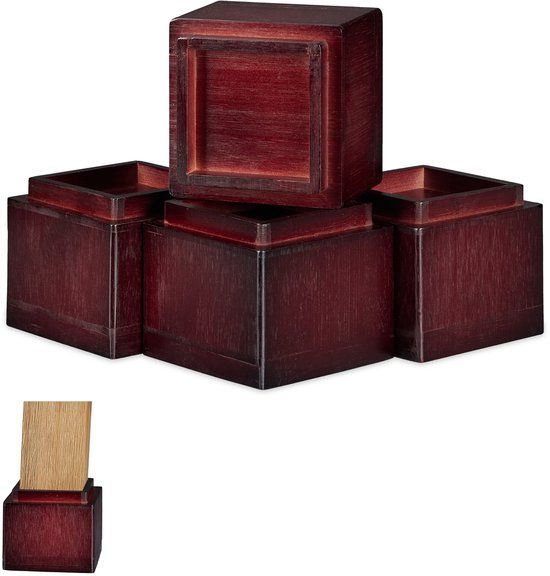 Relaxdays meubelverhoger set van 4 - Hout - bruin - 10 x 11,5 x 11,5 cm