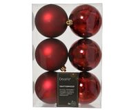 Decoris kunststof kerstballen mix kunststof 8cm ossenbloed 6 stuks