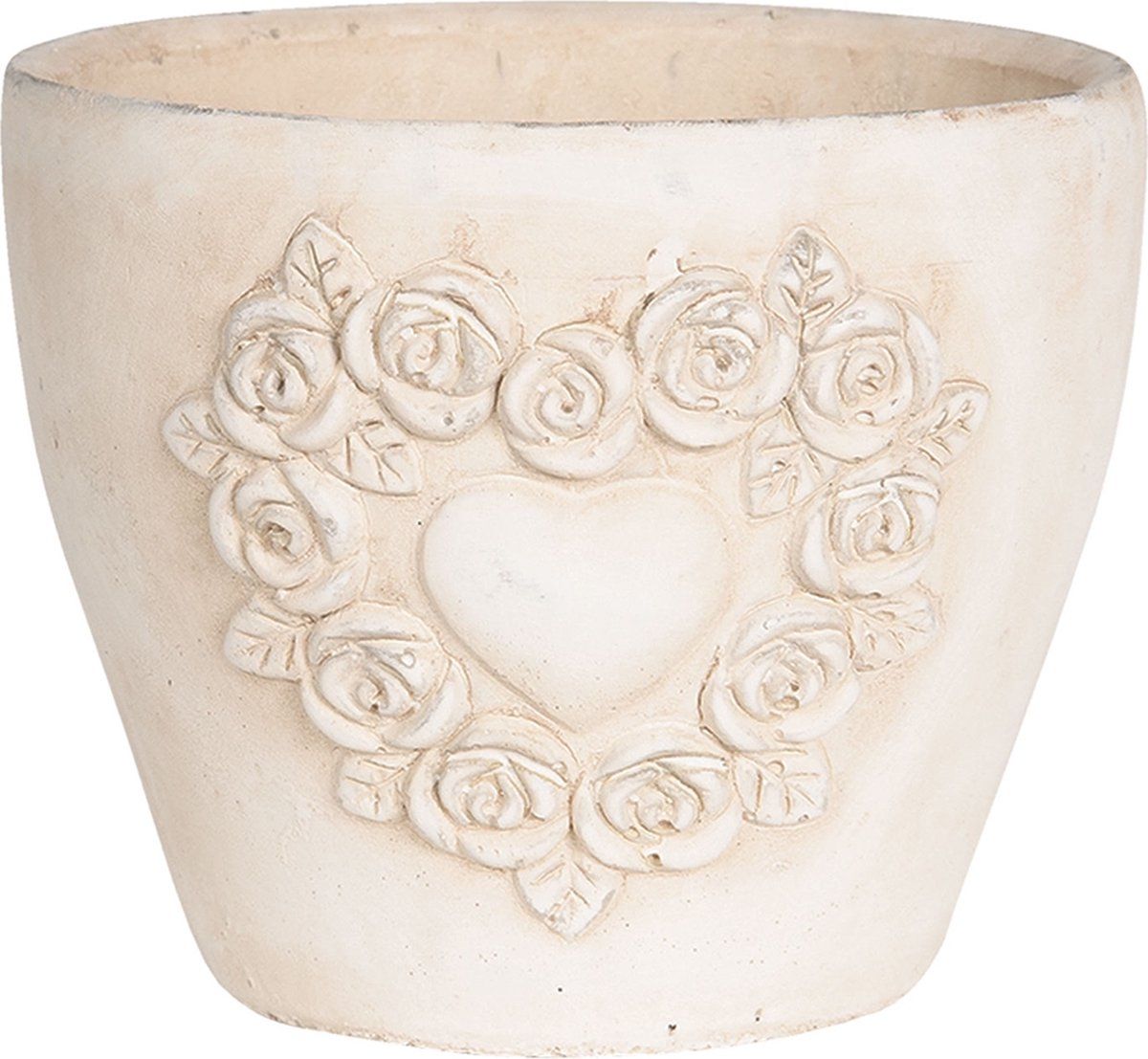 Clayre & Eef Bloempot 17x17x15 cm Wit Terracotta Rond Rozen Bloempot binnen Plantenpot Plant pot