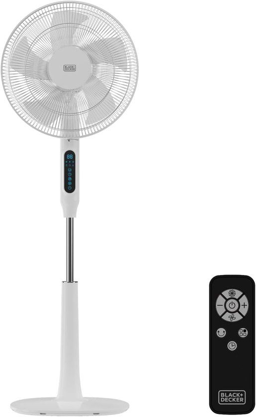 BLACK+DECKER Statiefventilator 40 cm - Wit - 30W - 24 Snelheden - Timer - Afstandsbediening