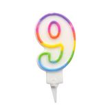 Homéa Birthday Candle Number 9 with Plastic Holder, H 7.8 cm, Multicolored