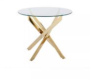 Vente-unique Ronde eettafel - 2 personen - Gehard glas en goudkleurig metaal - Transparant - COSIMA