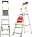 KADAX Aluminium ladder met leuning, trapladder, belastbaar tot 150 kg, ladder in 3 versies, inklapbare huishoudladder met vak voor kwast en antislipvoeten (5 treden)