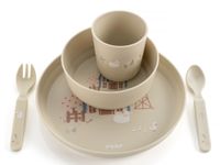 reer Kinderservies set | Motief: Little Farm | Bioplastic servies voor peuters van 100% ISCC-gecertificeerd materiaal | 5-delig | BPA-vrij | vaatwasmachinebestendig