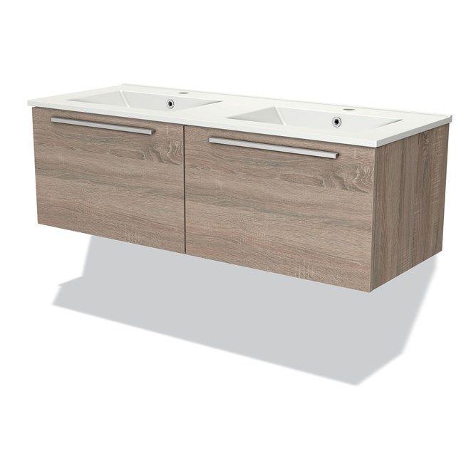 Maxaro Badkamermeubel 120cm Modulo Eiken 2 Lades Vlak Wastafel Keramiek