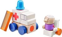 Selecta Ziekenauto junior speelset hout naturel/wit 7 delig