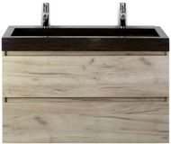 BES LED Maxx XL Badmeubelset 100 cm - Craft Oak - Wastafel Lucca 2 Kraangaten