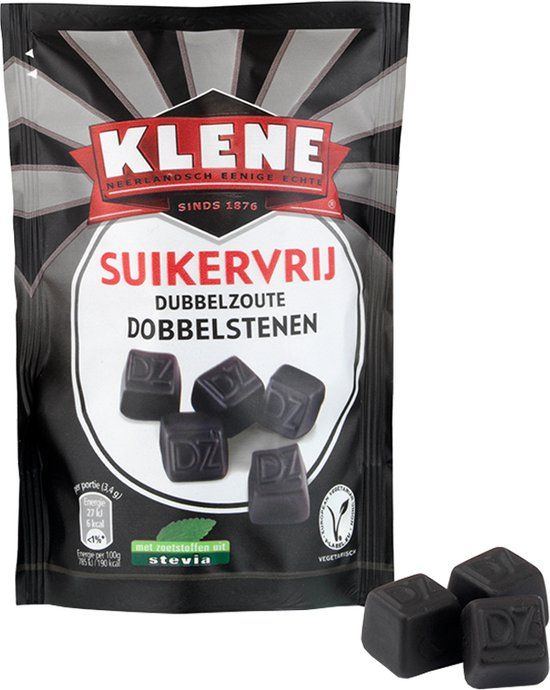 Klene Dubbelzoute Dobbelstenen - Suikervrij - 110g