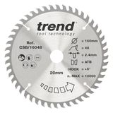 Trend CraftPro TCT-cirkelzaagblad, 160 mm diameter x 20 mm asgat x 48 tanden, zaagblad met fijne afwerkingssnede voor handcirkelzagen, CSB/16048A
