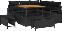 vidaXL Tuinbank Set 8-delig Zwart Polyrattan