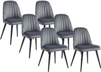 Vente-unique Set van 6 stoelen ELEANA - Fluweel en zwart metaal - Grijs